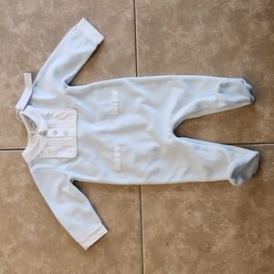 Light Blue velvet footsie with white button down and collar